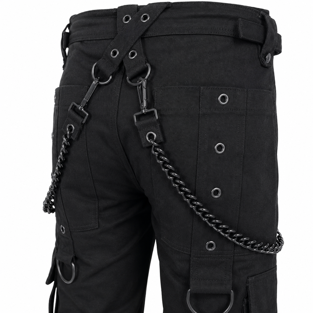Gothic Bondage Cargo Rock Black Punk Buckle Zips Chain Strap Trousers Emo/ Pants