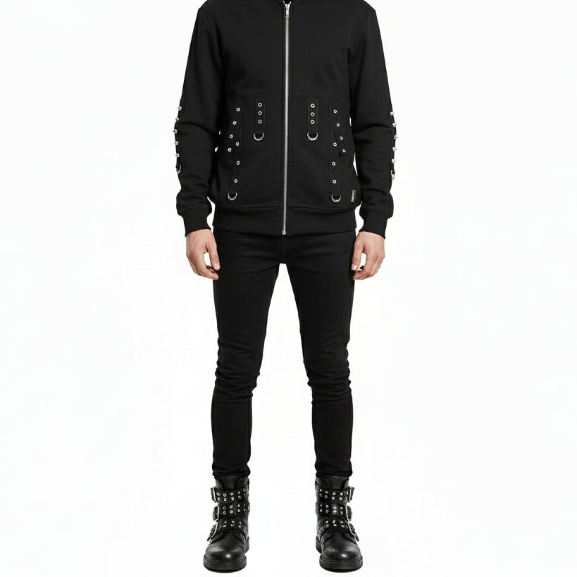 BLACK METAL GOTHIC PUNK STAGE SUPER STRAP HOODIE BLAZER JACKET