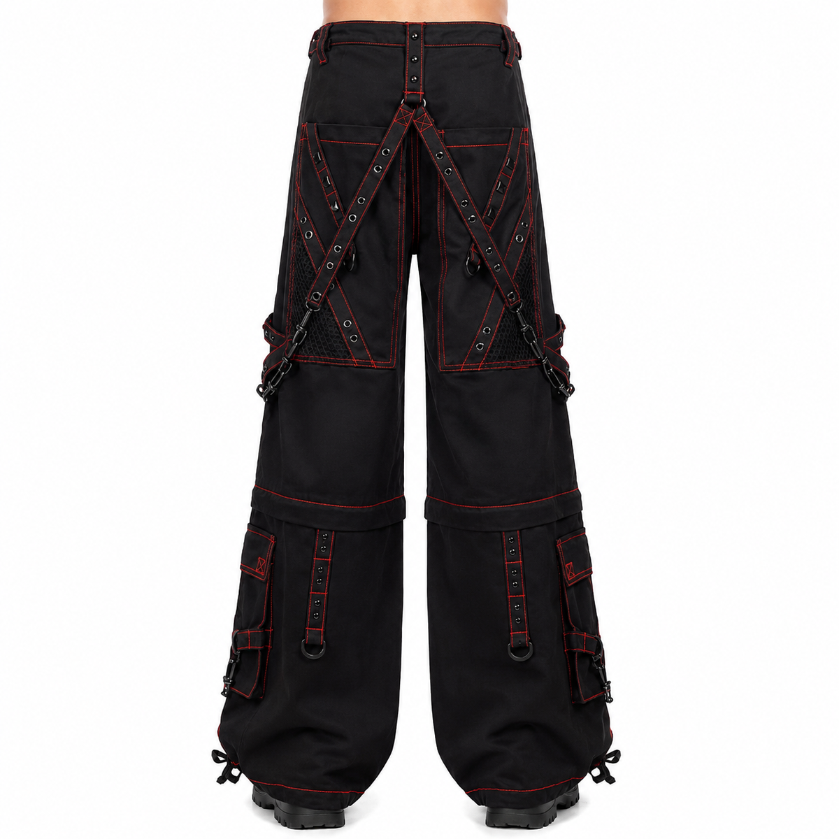 Men’s Black Gothic Super Studded Pants Red Stitching Men’s Fashion Goth Pant
