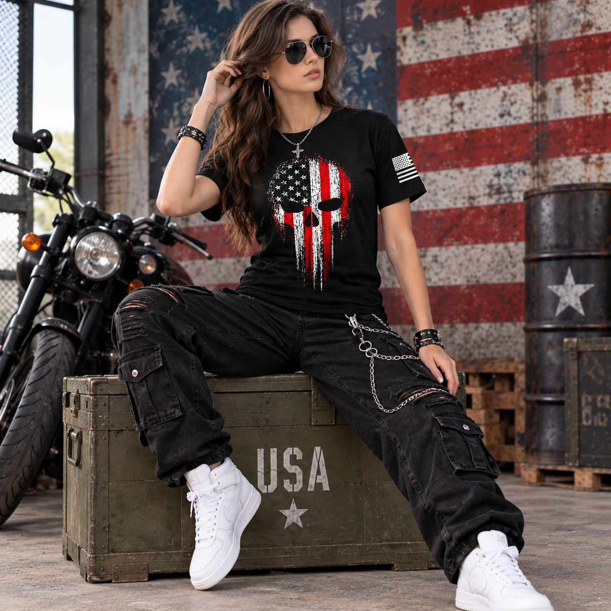 USA Military American Skull Flag Patriotic Men’s T-Shirt