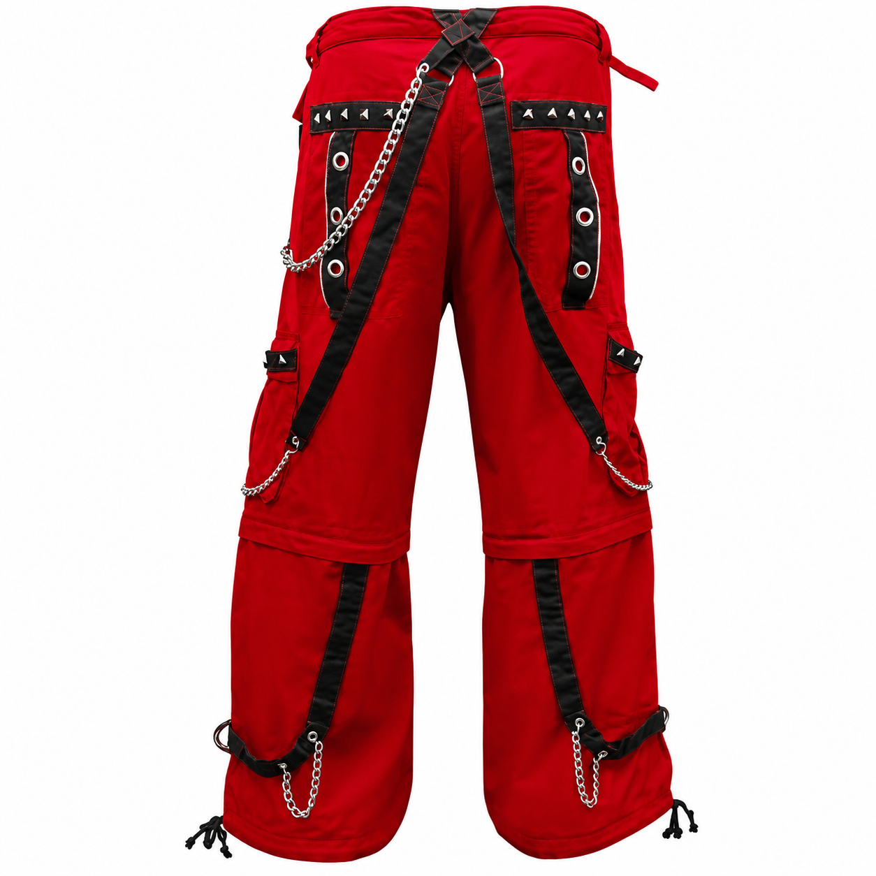 Gothic Men's Gothic Handmade Red Trouser Red Threads Black Straps Punk Rock Metal Chain Cyber/USA