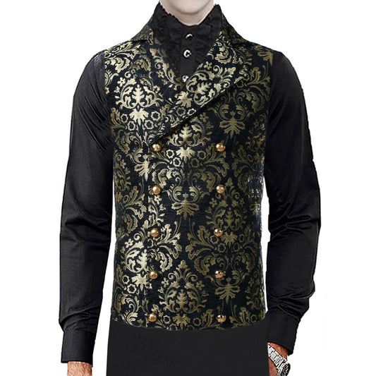 Men's Victorian Gentleman's Aristocrat Gold Double Breasted Vest Gothic Steampunk Waistcoat Vest Tapestry/Stylish Casual Vest