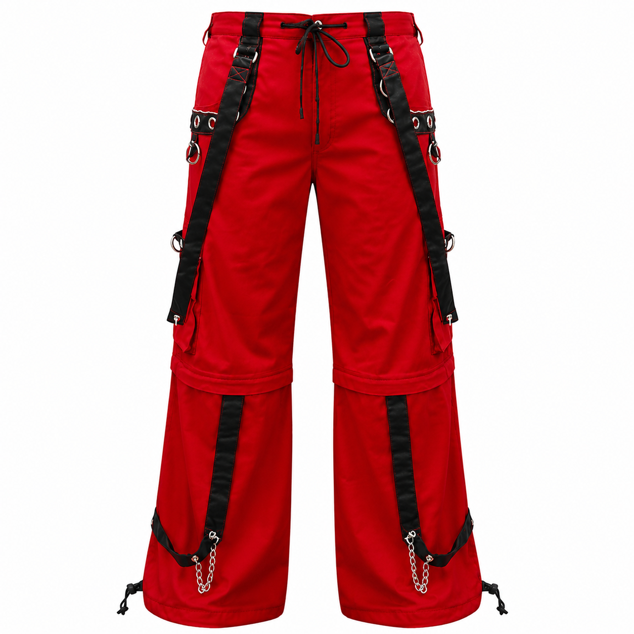 Gothic Men's Gothic Handmade Red Trouser Red Threads Black Straps Punk Rock Metal Chain Cyber/USA