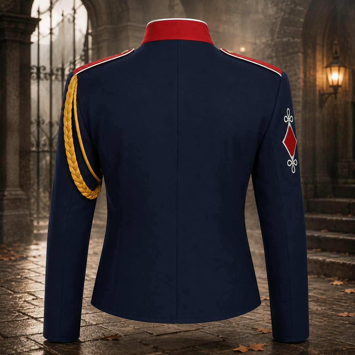 Blue Military Jacket Red Collar Parade Coat Gothic Stage Jacket Mens Performance Jacket