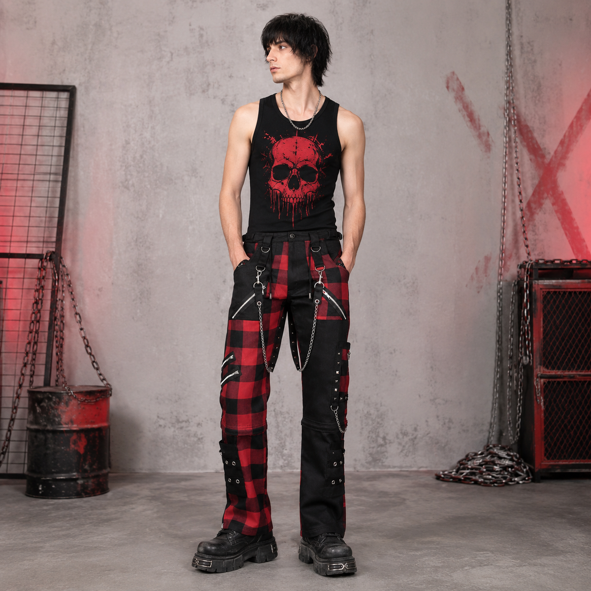 Men Gothic Split Leg Bondage Pant Rock Hard Trouser Heavy Weight Emo/ Pants/USA