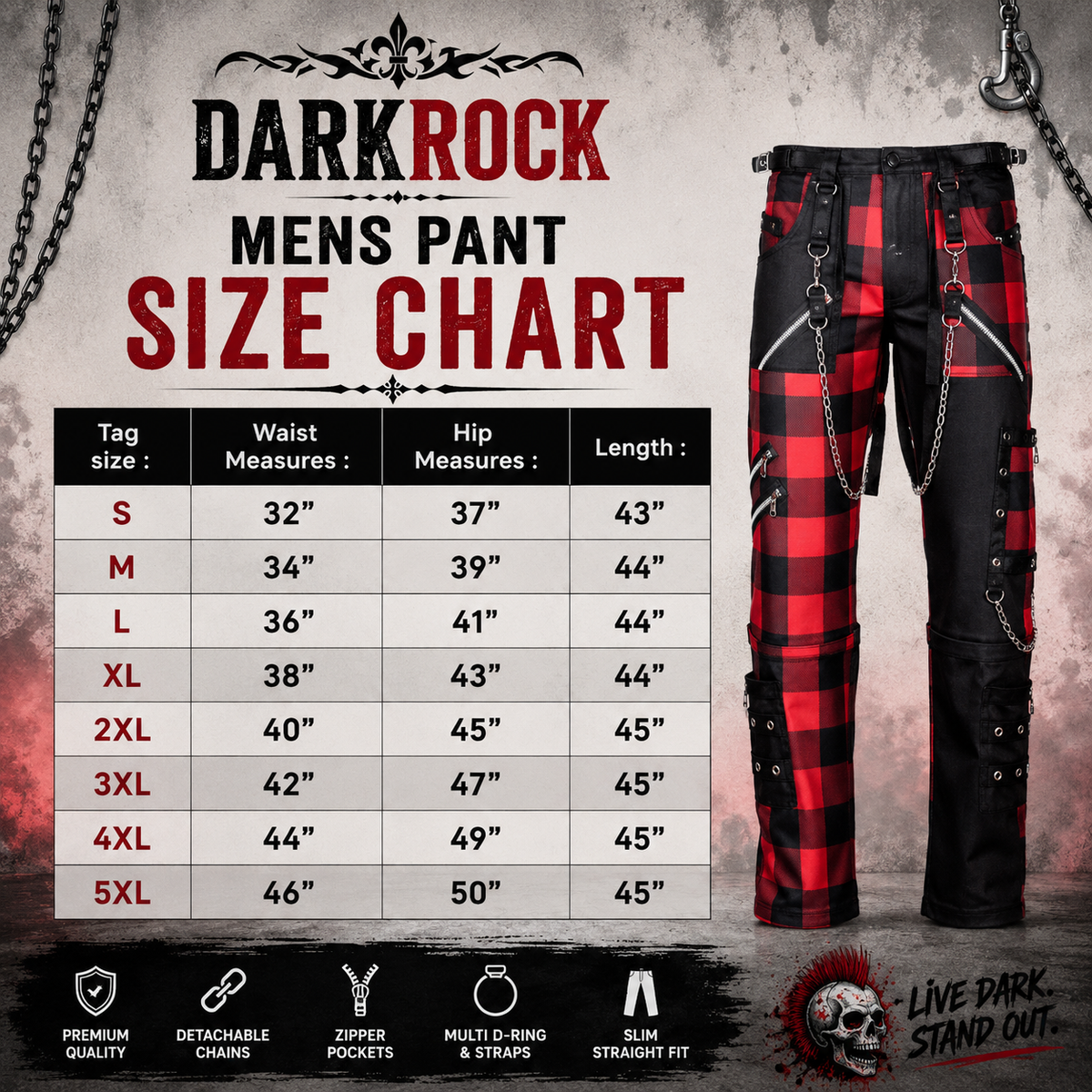 Men Gothic Split Leg Bondage Pant Rock Hard Trouser Heavy Weight Emo/ Pants/USA