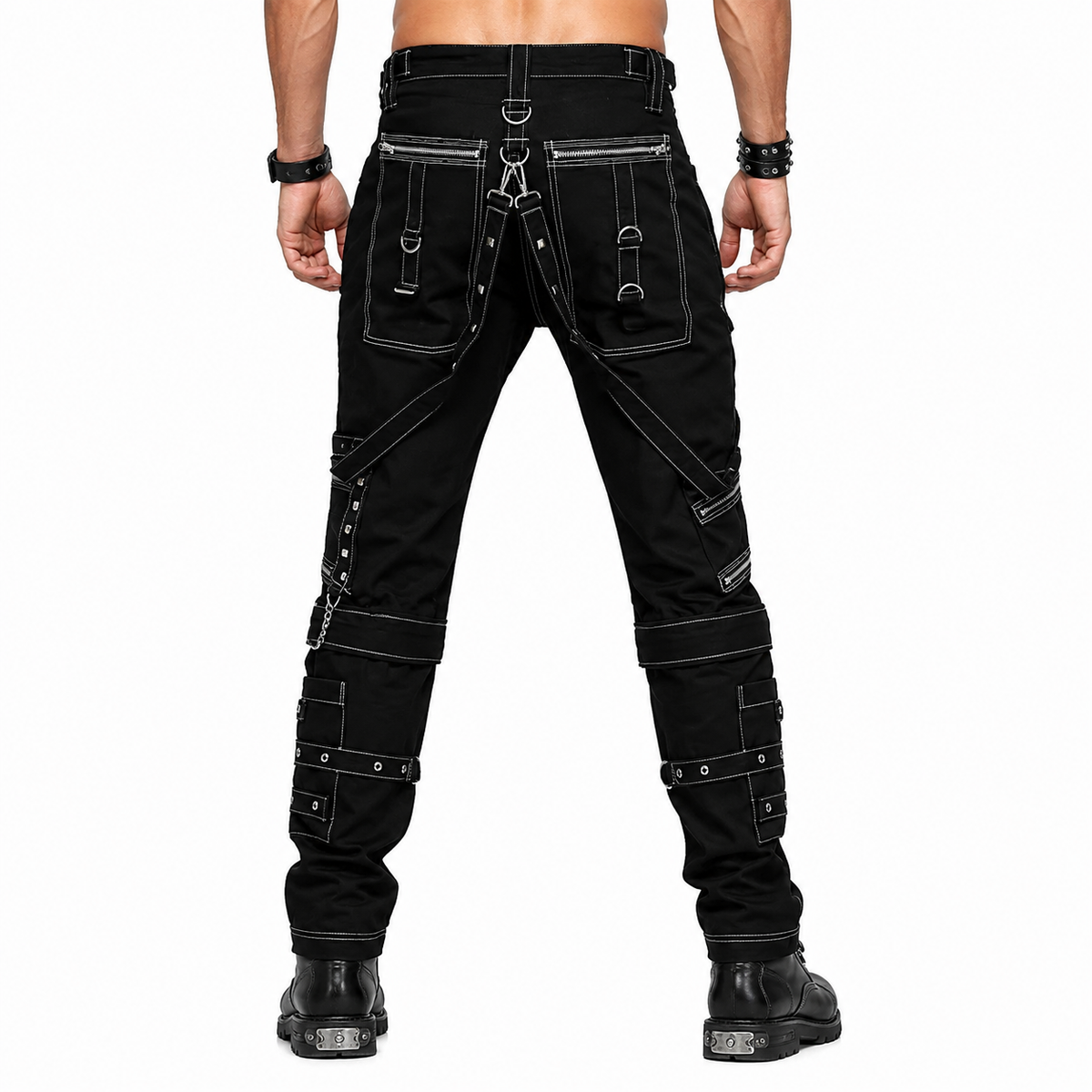 Men Gothic Black Pant Eyelets Cargo Bondage Trouser Punk Rock Pant