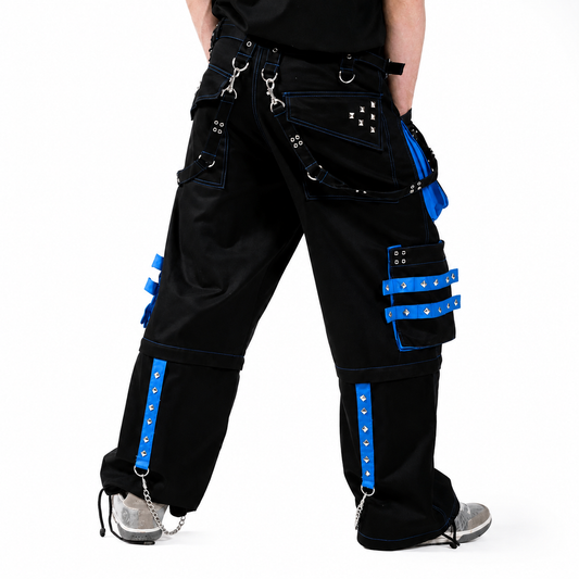 Prime Quality Men's Gothic Men's Bondage Gothic Cyber Pant Chain Techno Rock Punk Shorts Trouser Blue/Black Pants/USA