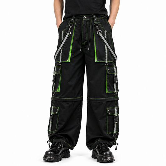 Men's Gothic handmade Bondage Reflective Men Pant 6 pockets Punk Rock Trouser Pant Shorts