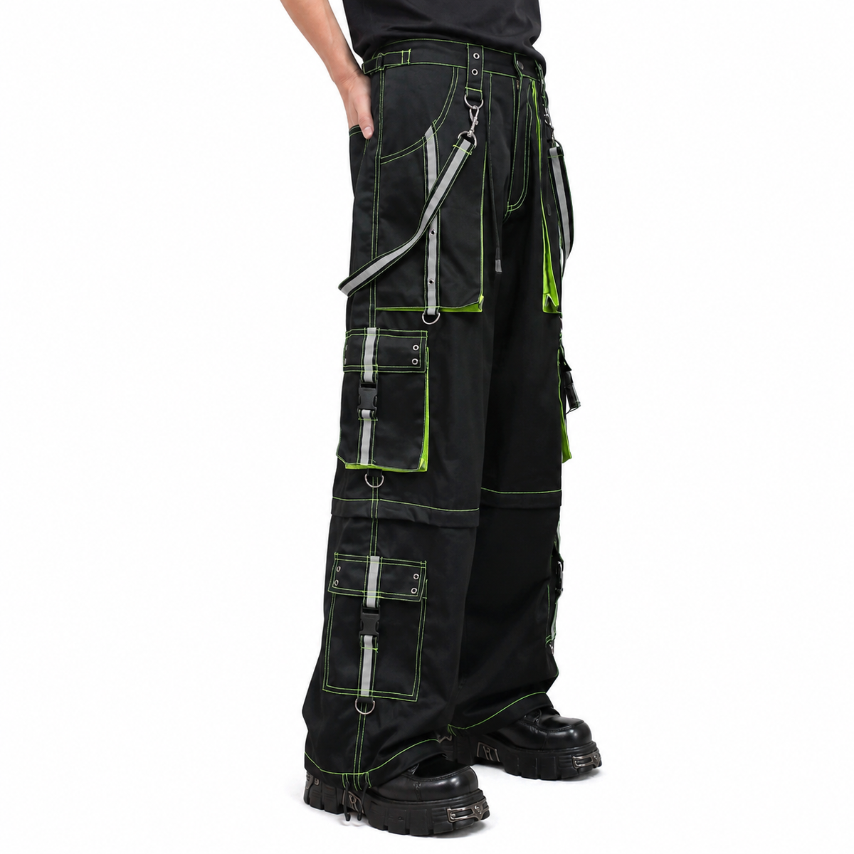 Men's Gothic handmade Bondage Reflective Men Pant 6 pockets Punk Rock Trouser Pant Shorts