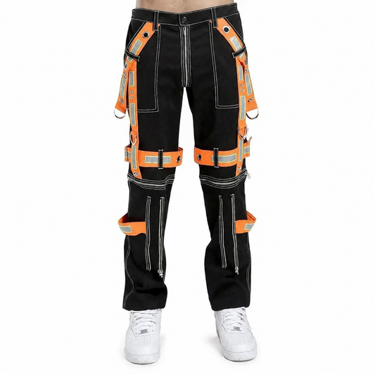 Men's Gothic Bondage Reflective Men Pant Alternative Punk Rock Emo Trouser Pant Shorts