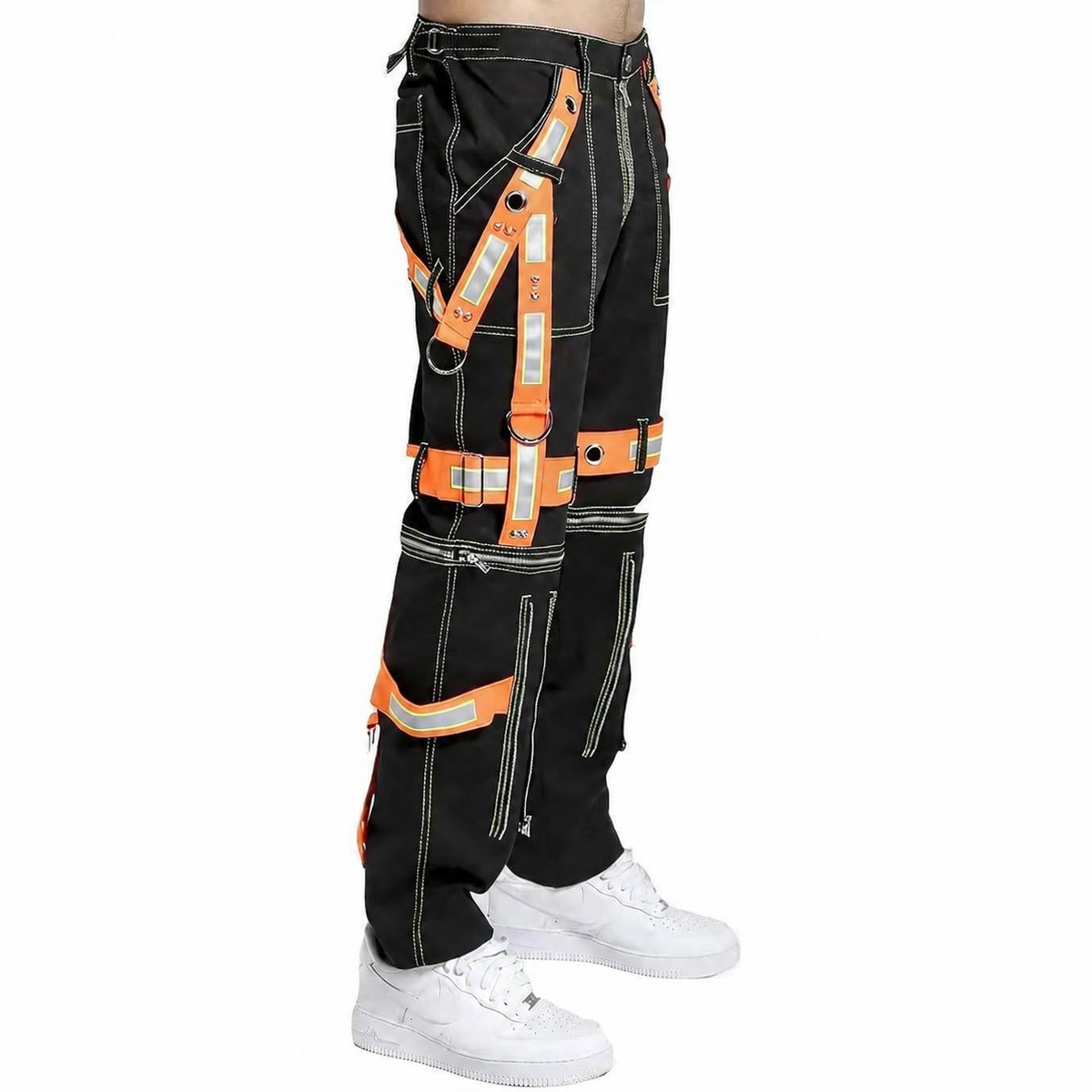 Men's Gothic Bondage Reflective Men Pant Alternative Punk Rock Emo Trouser Pant Shorts
