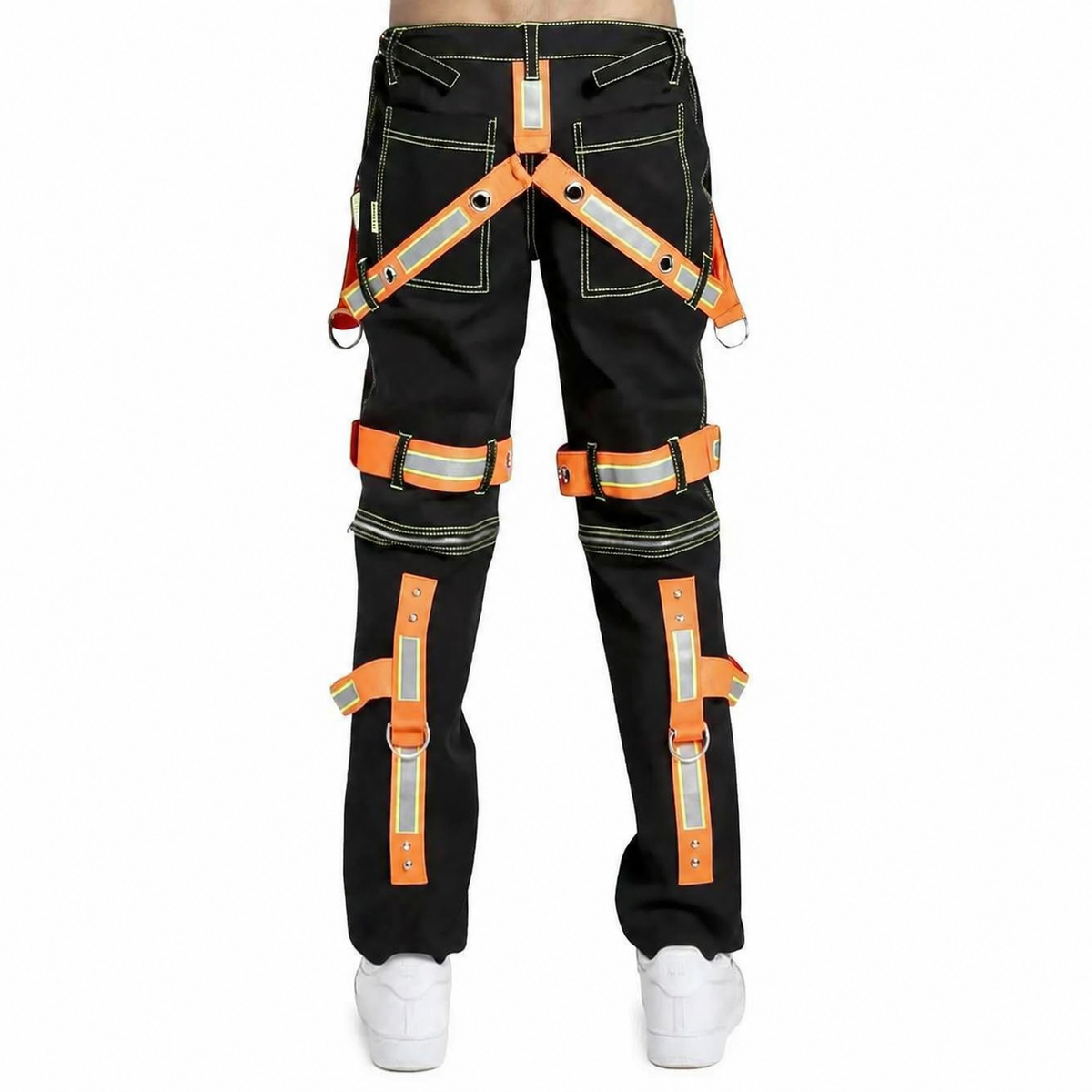 Men's Gothic Bondage Reflective Men Pant Alternative Punk Rock Emo Trouser Pant Shorts