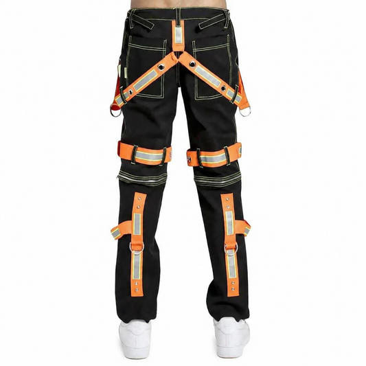 Men's Gothic Bondage Reflective Men Pant Alternative Punk Rock Emo Trouser Pant Shorts