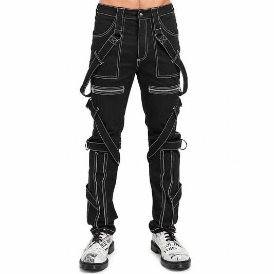 Prime Quality Gothic Straps Zipper Stitch Trousers Punk Rock Studs Metal Chain Trouser Pants/USA Sizes