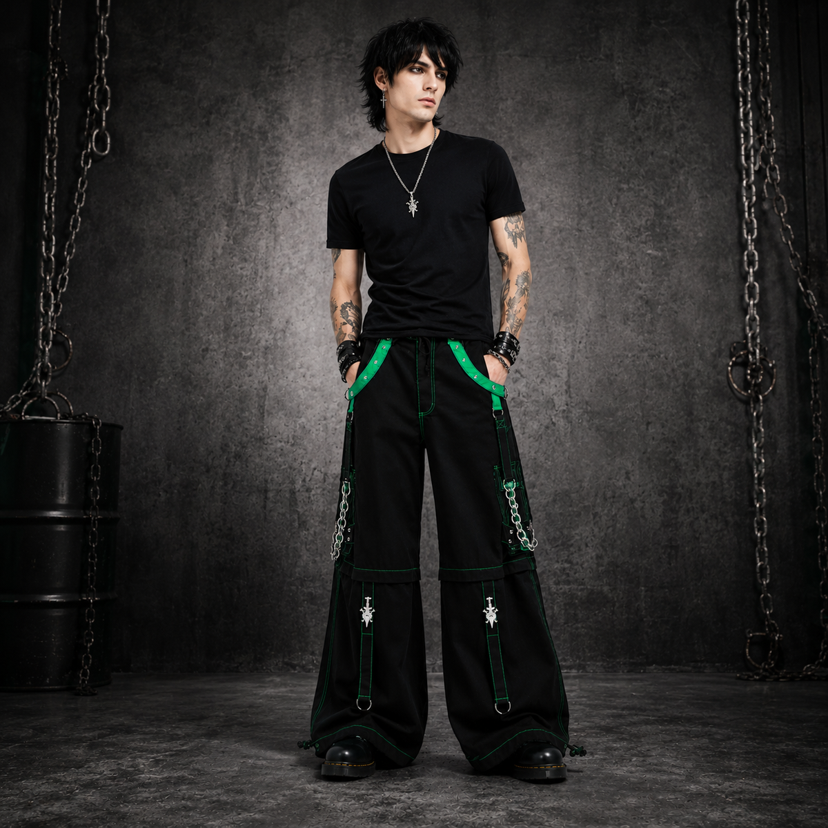 Gothic Men's Bondage Rave Shorts Gothic Biker Cyber Emo Skater Goth Pants