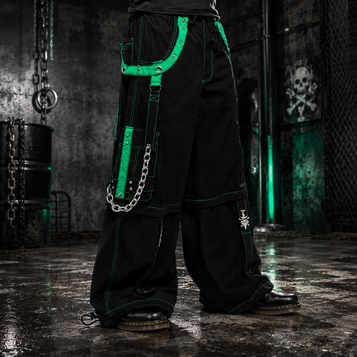 Gothic Men's Bondage Rave Shorts Gothic Biker Cyber Emo Skater Goth Pants