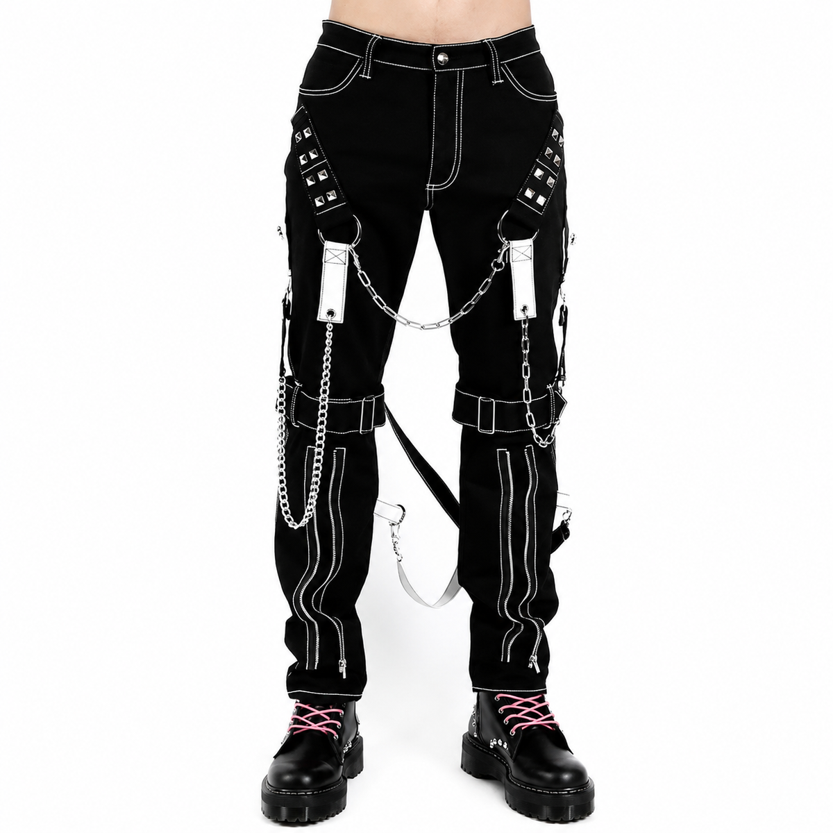 Men's Gothic Bondage Black Pant Rock Hard Trouser Heavy Weight Emo/Pants