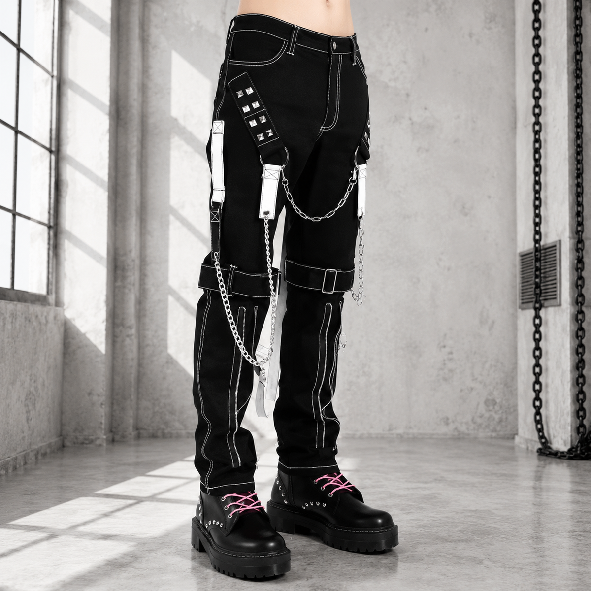 Men's Gothic Bondage Black Pant Rock Hard Trouser Heavy Weight Emo/Pants