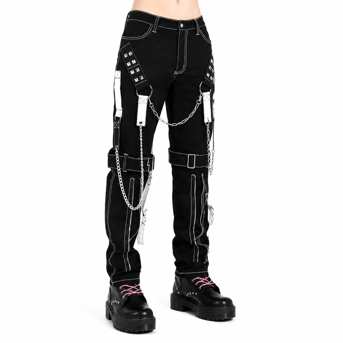 Men's Gothic Bondage Black Pant Rock Hard Trouser Heavy Weight Emo/Pants