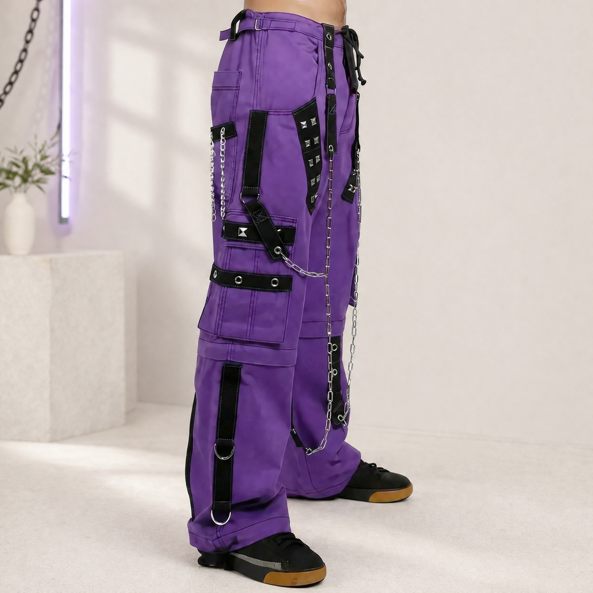 Gothic Bondage Handmade Men Pant Alternative Punk Rock Transformer Trouser Purple Baggy