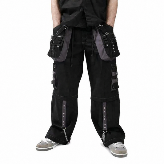 Gothic Men's Black Grey Men Trousers Gothic Cotton Studs Metal Punk