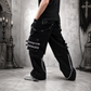 Gothic Men's Black Grey Men Trousers Gothic Cotton Studs Metal Punk