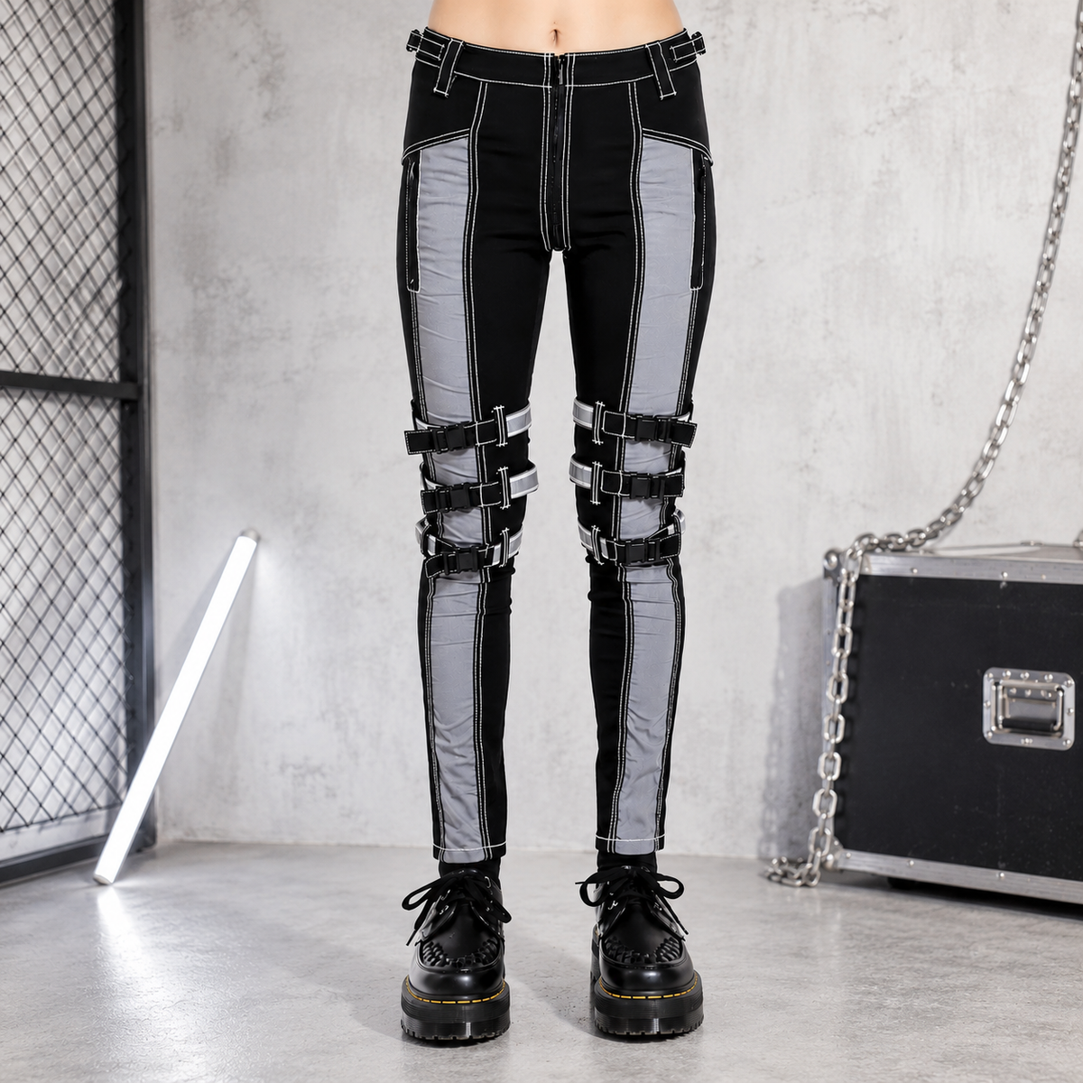Prime Quality Gothic Bondage Reflective Men Pant Alternative Punk Rock Emo Trouser Pant Emo