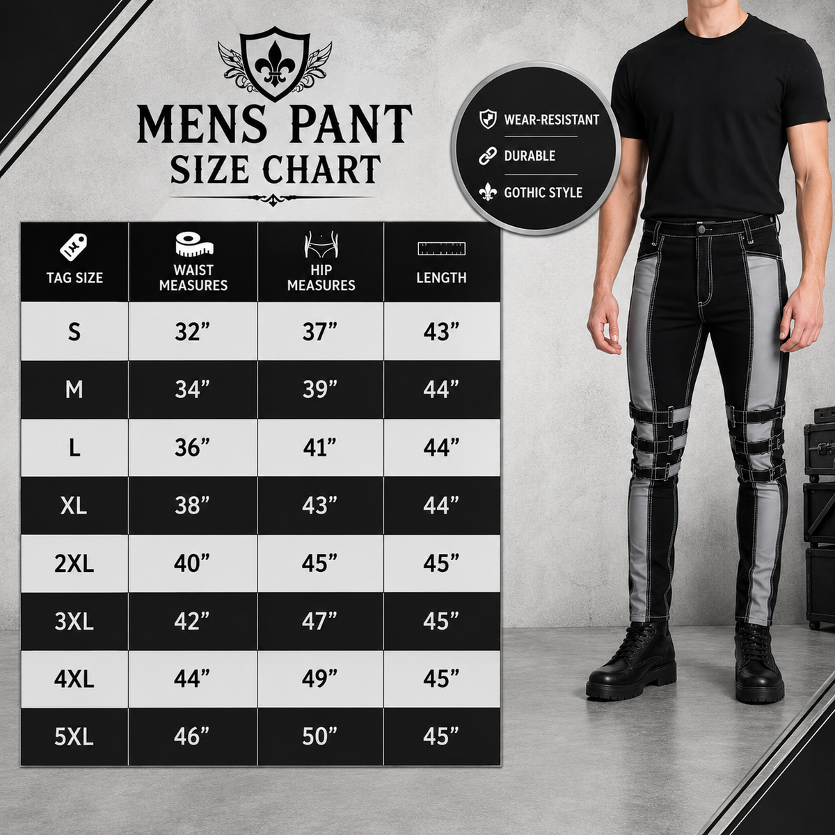Prime Quality Gothic Bondage Reflective Men Pant Alternative Punk Rock Emo Trouser Pant Emo