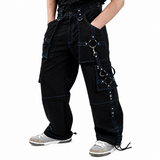Prime Quality Gothic Men Handmade Bondage 4 Pocket Trouser Punk Rock Black with Blue Stitch Pant USA