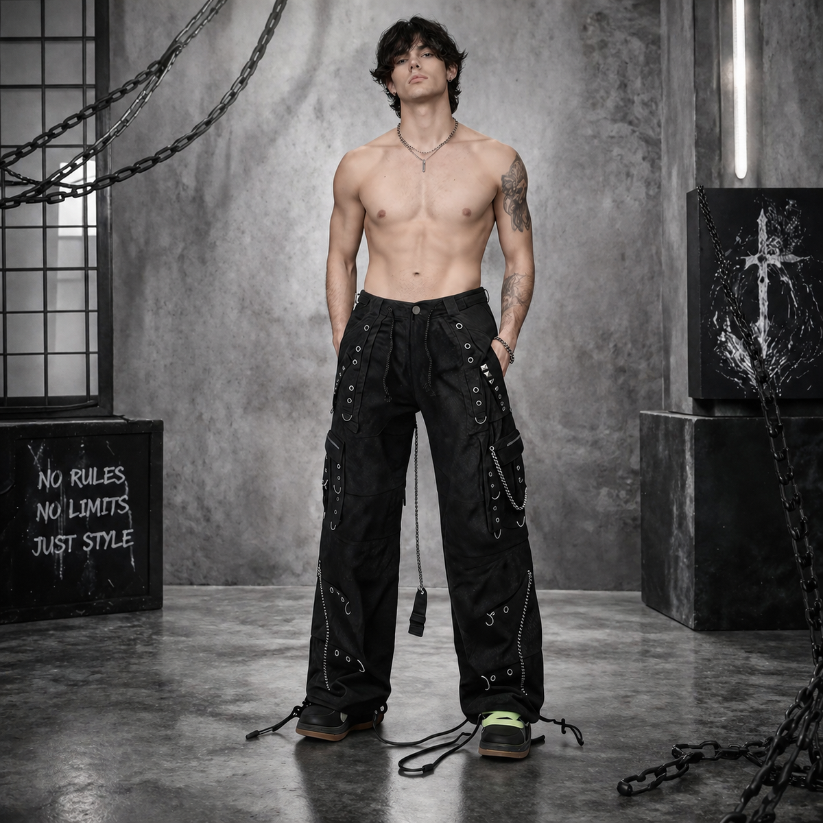 Gothic Bondage Men Pant Alternative Punk Attitude Cyber Rock Emo Trouser Pant Shorts USA