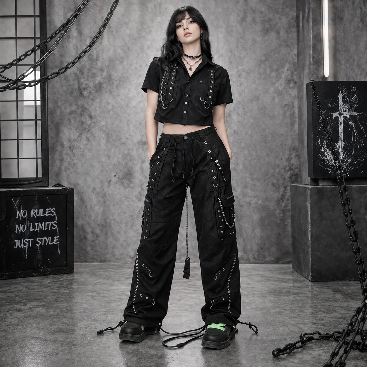 Gothic Bondage Men Pant Alternative Punk Attitude Cyber Rock Emo Trouser Pant Shorts USA