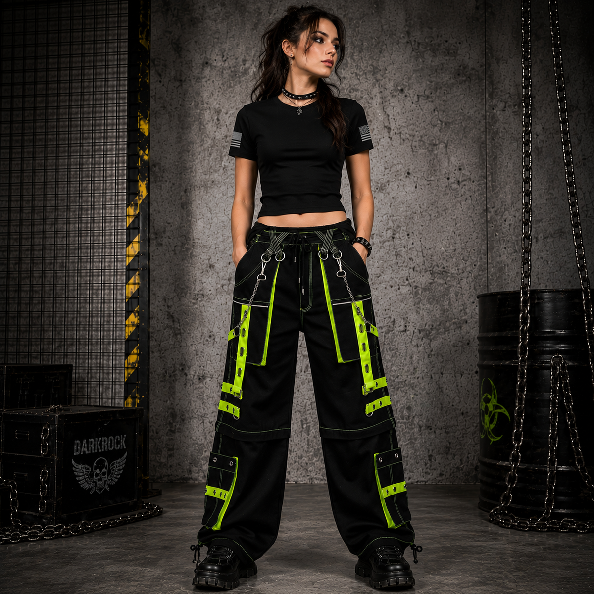 Gothic Men's Handmade Bondage 4 Pocket Trouser Punk Rock Black Yellow Gothic Yellow Stitch USA