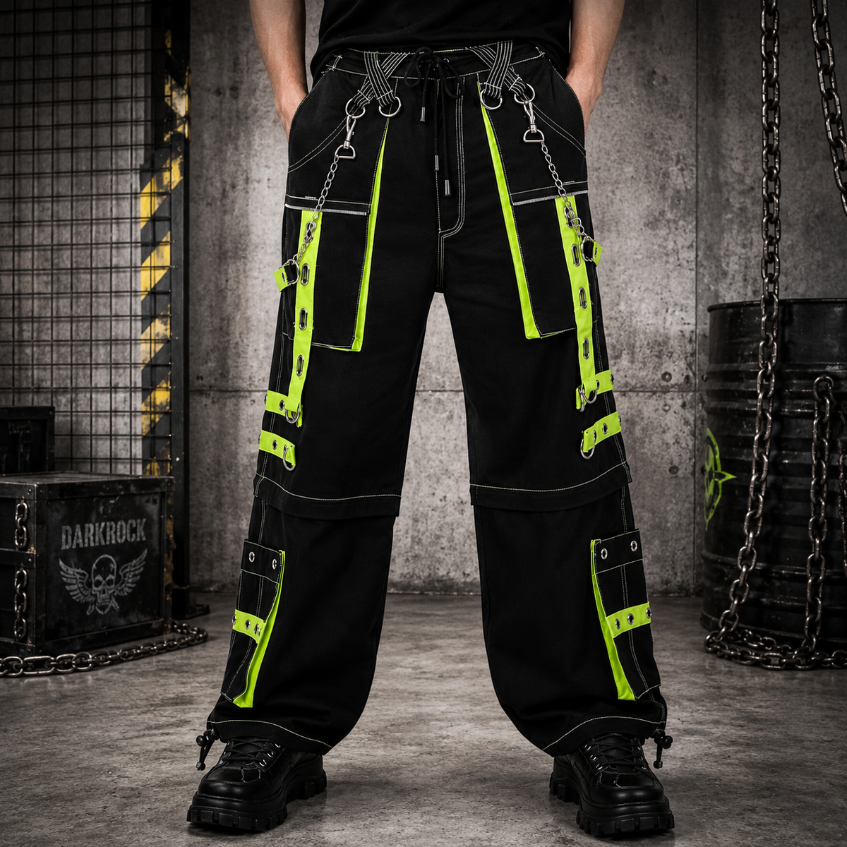 Gothic Men's Handmade Bondage 4 Pocket Trouser Punk Rock Black Yellow Gothic Yellow Stitch USA