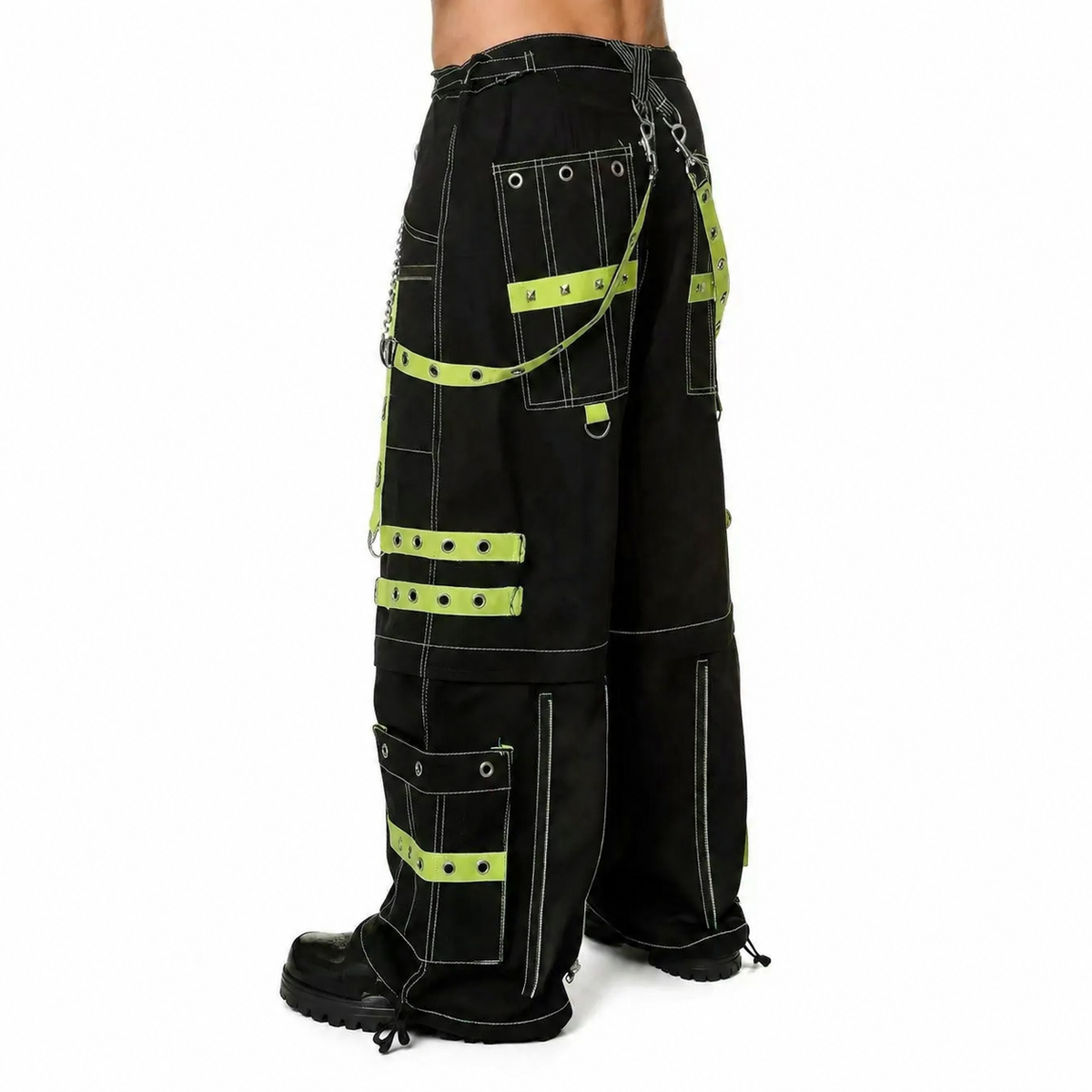 Gothic Men's Handmade Bondage 4 Pocket Trouser Punk Rock Black Yellow Gothic Yellow Stitch USA
