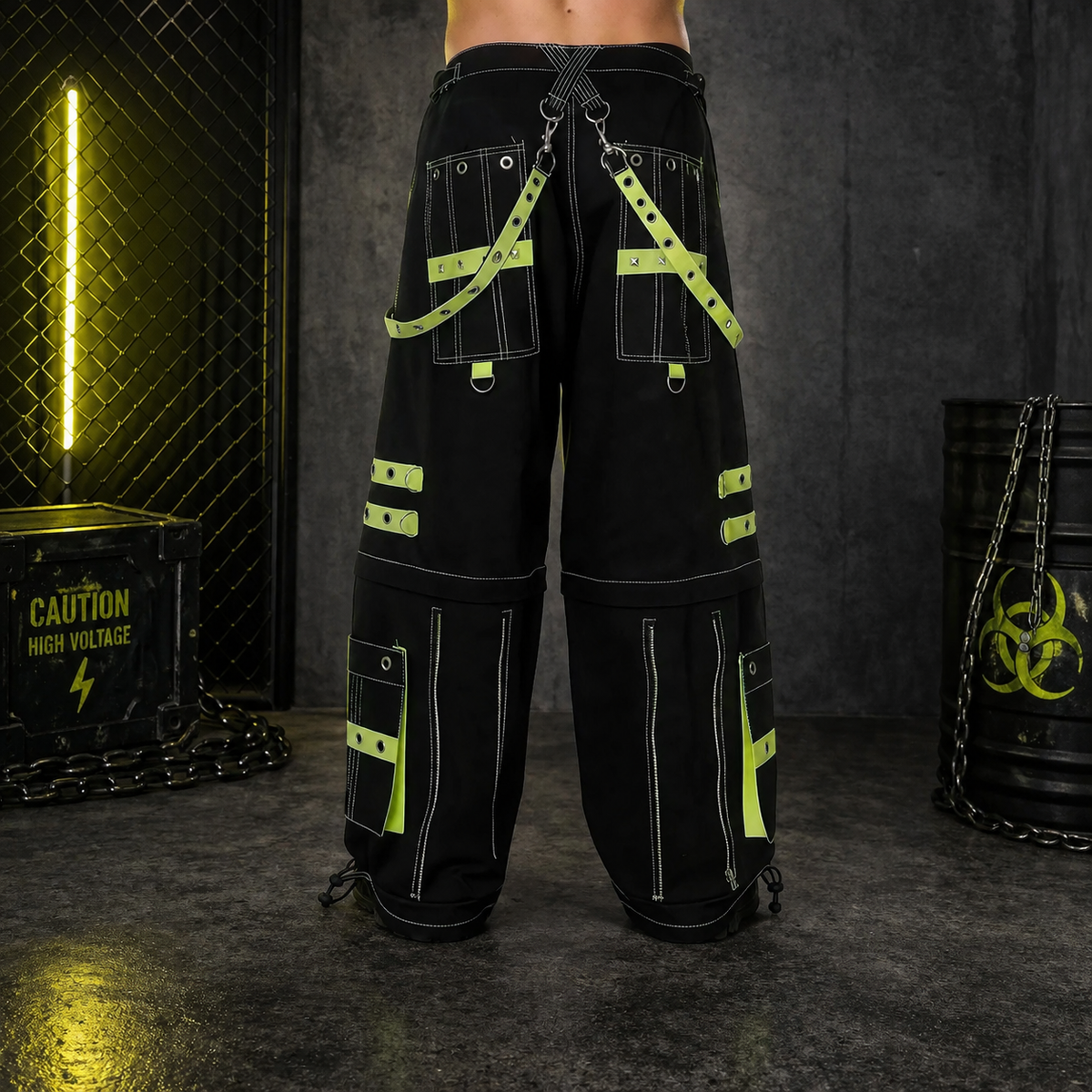 Gothic Men's Handmade Bondage 4 Pocket Trouser Punk Rock Black Yellow Gothic Yellow Stitch USA