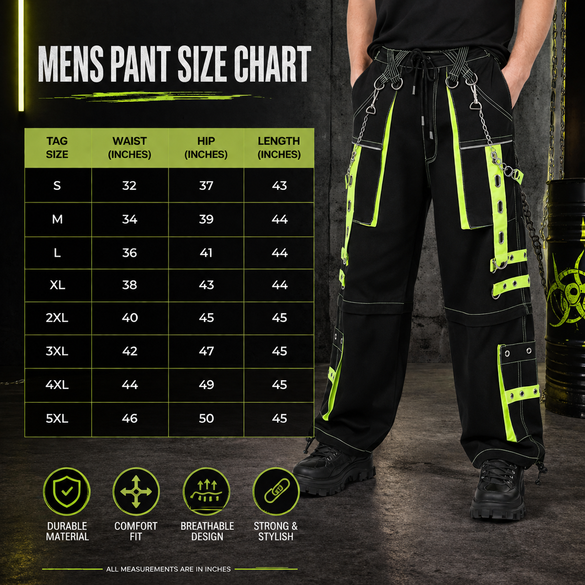 Gothic Men's Handmade Bondage 4 Pocket Trouser Punk Rock Black Yellow Gothic Yellow Stitch USA