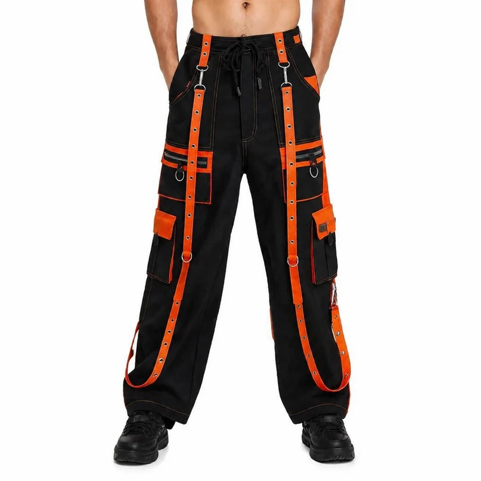Gothic Men's Handmade Bondage 4 Pocket Dead Thread Trouser Punk Rock Black Orange Pant