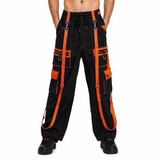 Gothic Men's Handmade Bondage 4 Pocket Dead Thread Trouser Punk Rock Black Orange Pant