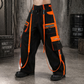 Gothic Men's Handmade Bondage 4 Pocket Dead Thread Trouser Punk Rock Black Orange Pant