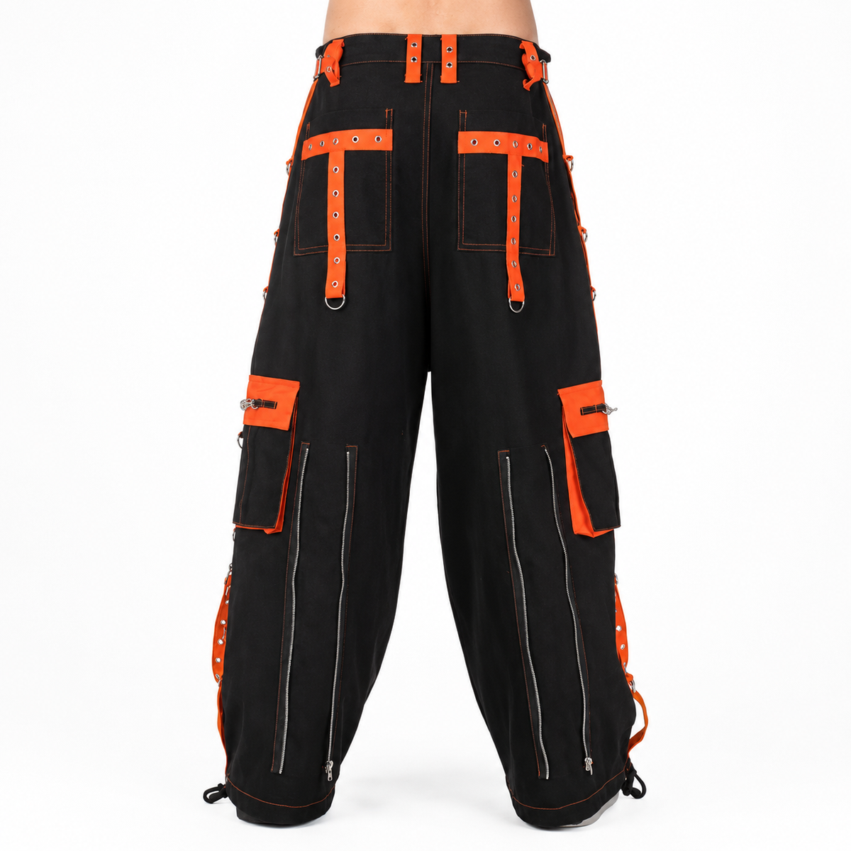 Gothic Men's Handmade Bondage 4 Pocket Dead Thread Trouser Punk Rock Black Orange Pant