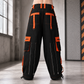 Gothic Men's Handmade Bondage 4 Pocket Dead Thread Trouser Punk Rock Black Orange Pant