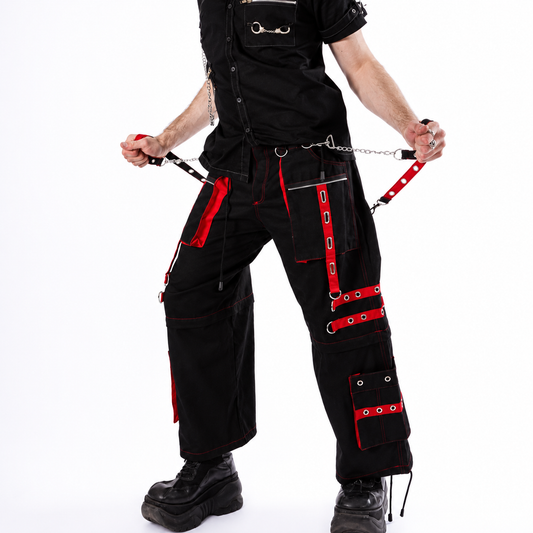 Men's Gothic Handmade Bondage Trouser Punk Rock Transformer Black Red Gothic Pant/USA/Pants