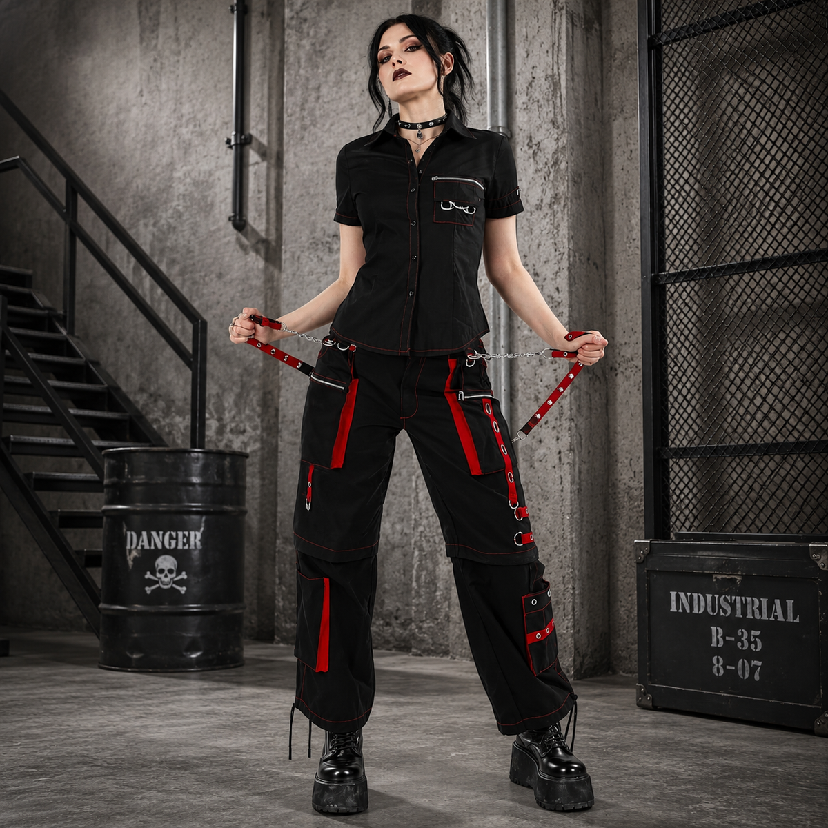 Men's Gothic Handmade Bondage Trouser Punk Rock Transformer Black Red Gothic Pant/USA/Pants