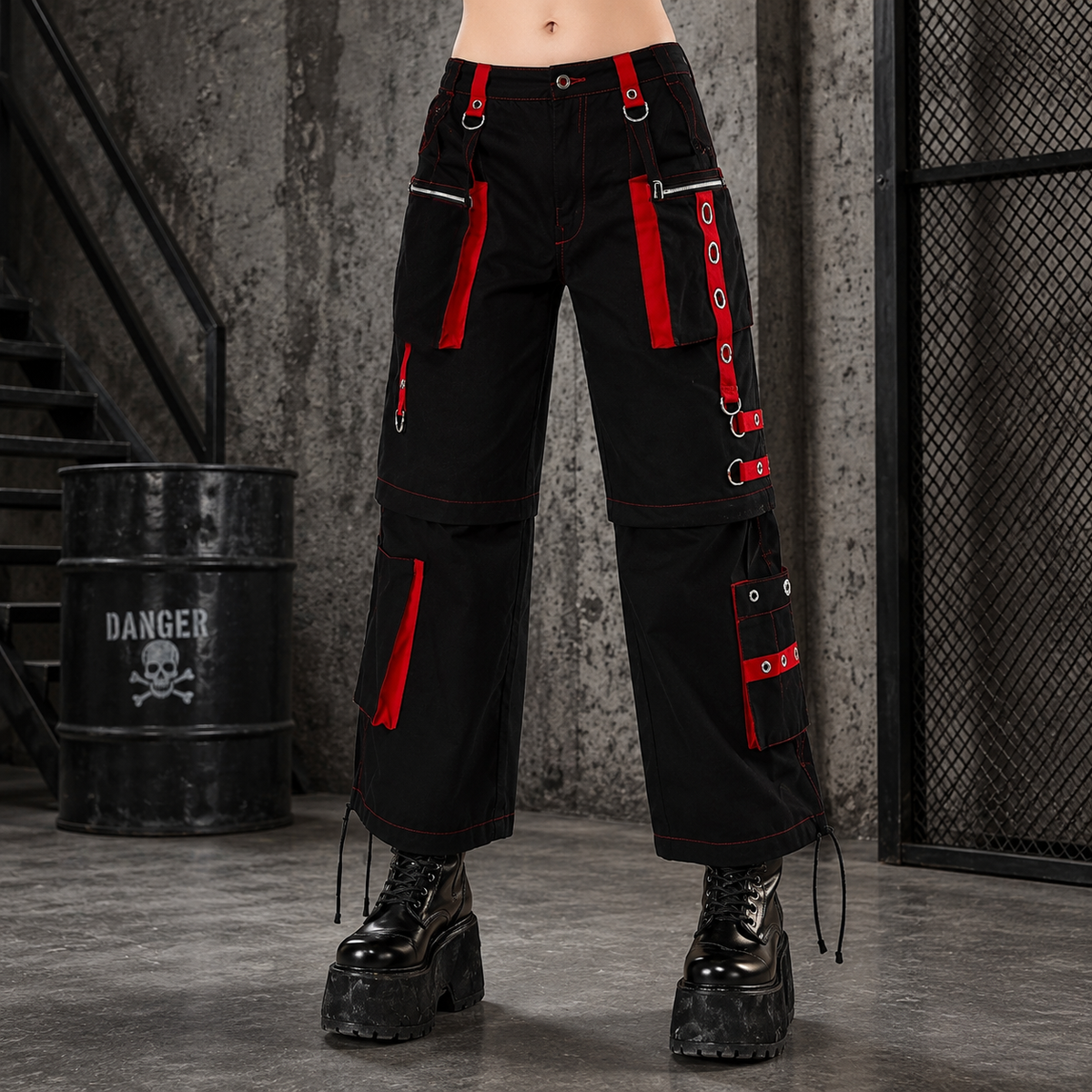 Men's Gothic Handmade Bondage Trouser Punk Rock Transformer Black Red Gothic Pant/USA/Pants