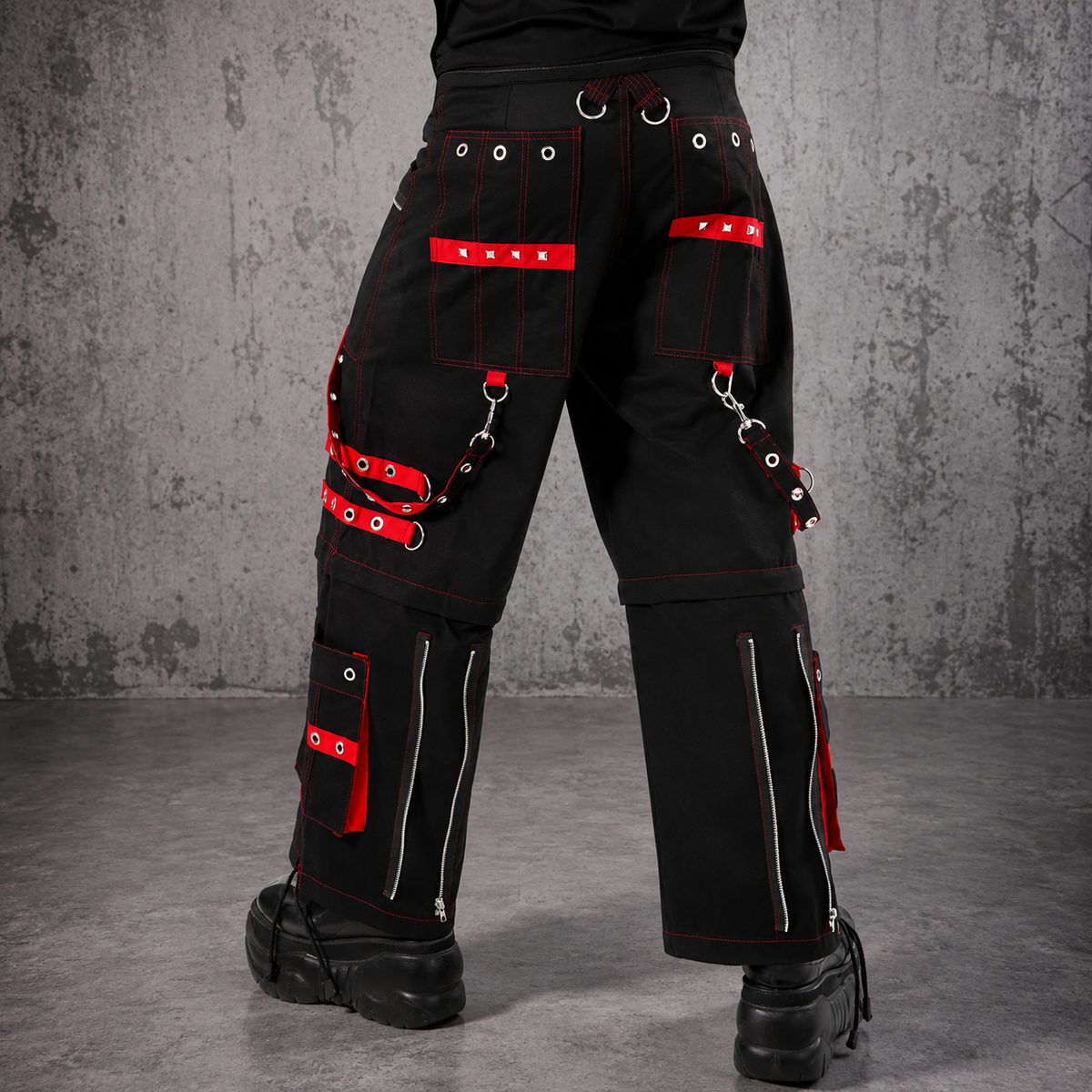 Men's Gothic Handmade Bondage Trouser Punk Rock Transformer Black Red Gothic Pant/USA/Pants