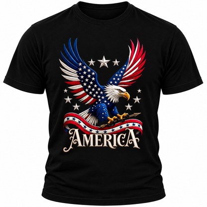 Men's Patriotic Eagle Graphic T-Shirt American Flag Black Streetwear Tee