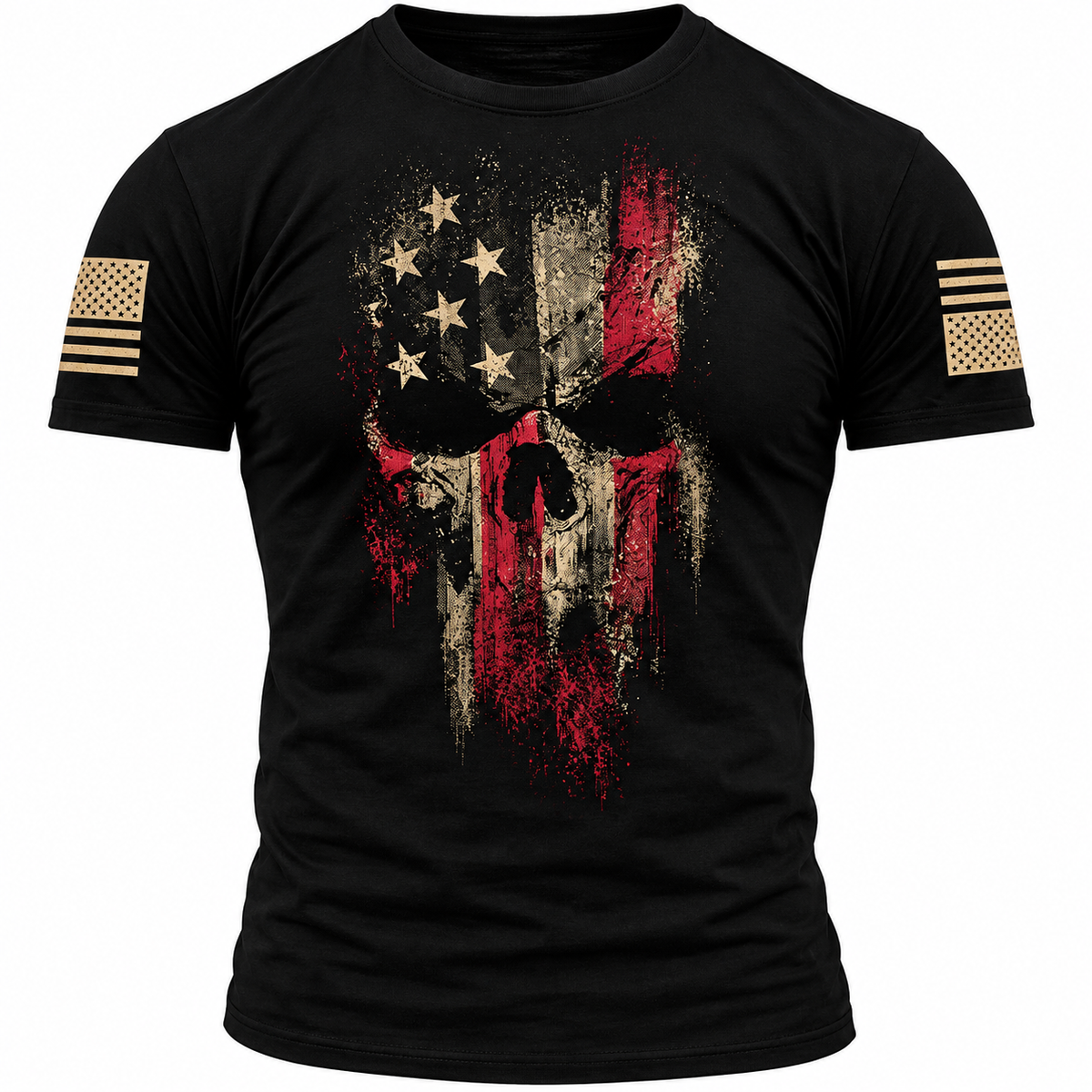 Men’s American Reaper T-Shirt Black Skull Flag Graphic Tee
