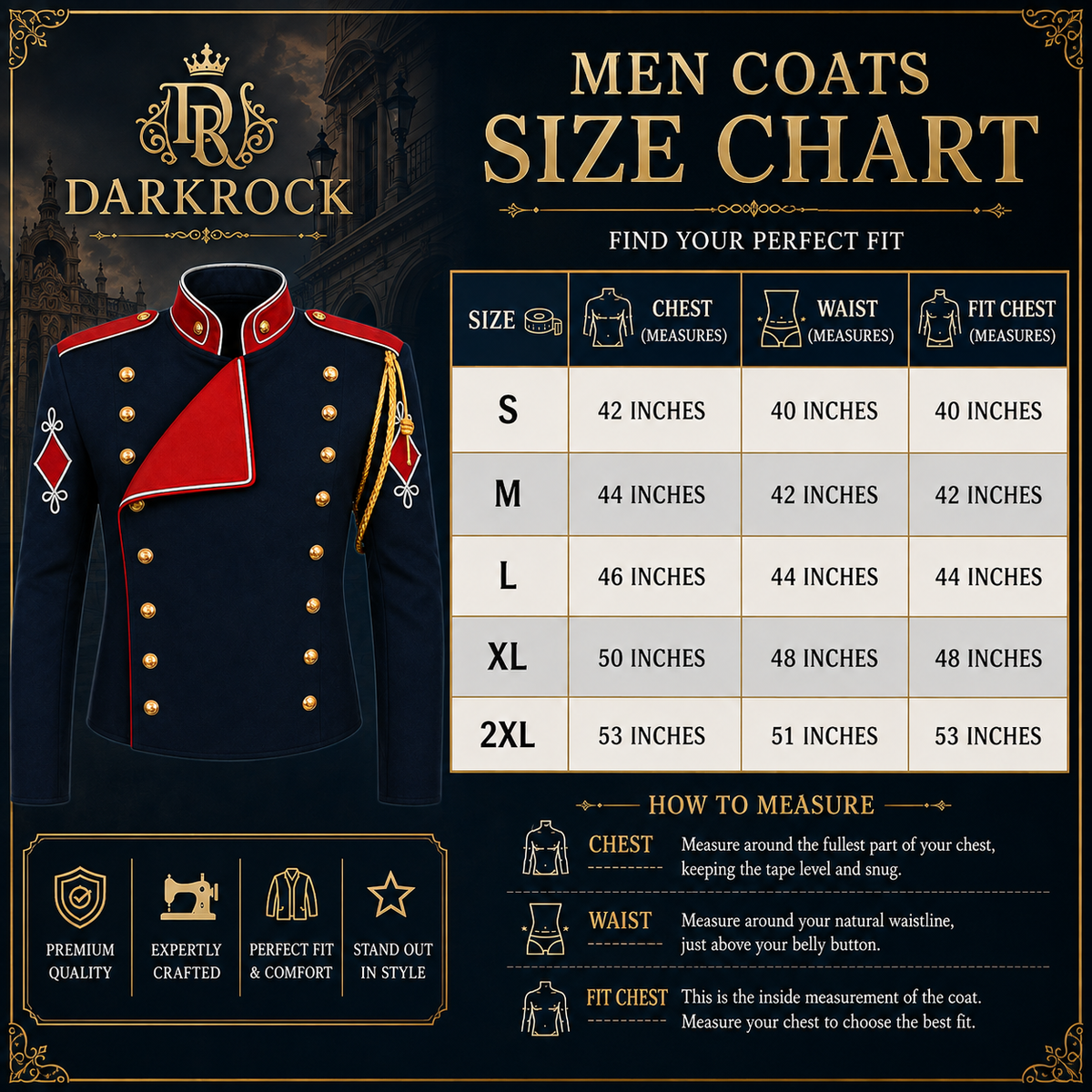 Blue Military Jacket Red Collar Parade Coat Gothic Stage Jacket Mens Performance Jacket