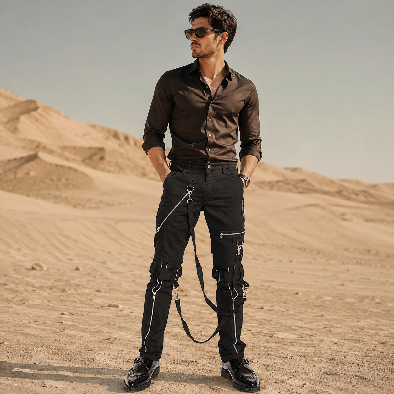 Men's Electro Bondage Rave Gothic Cyber Chain Gothic Jeans Punk Rock Pant’s